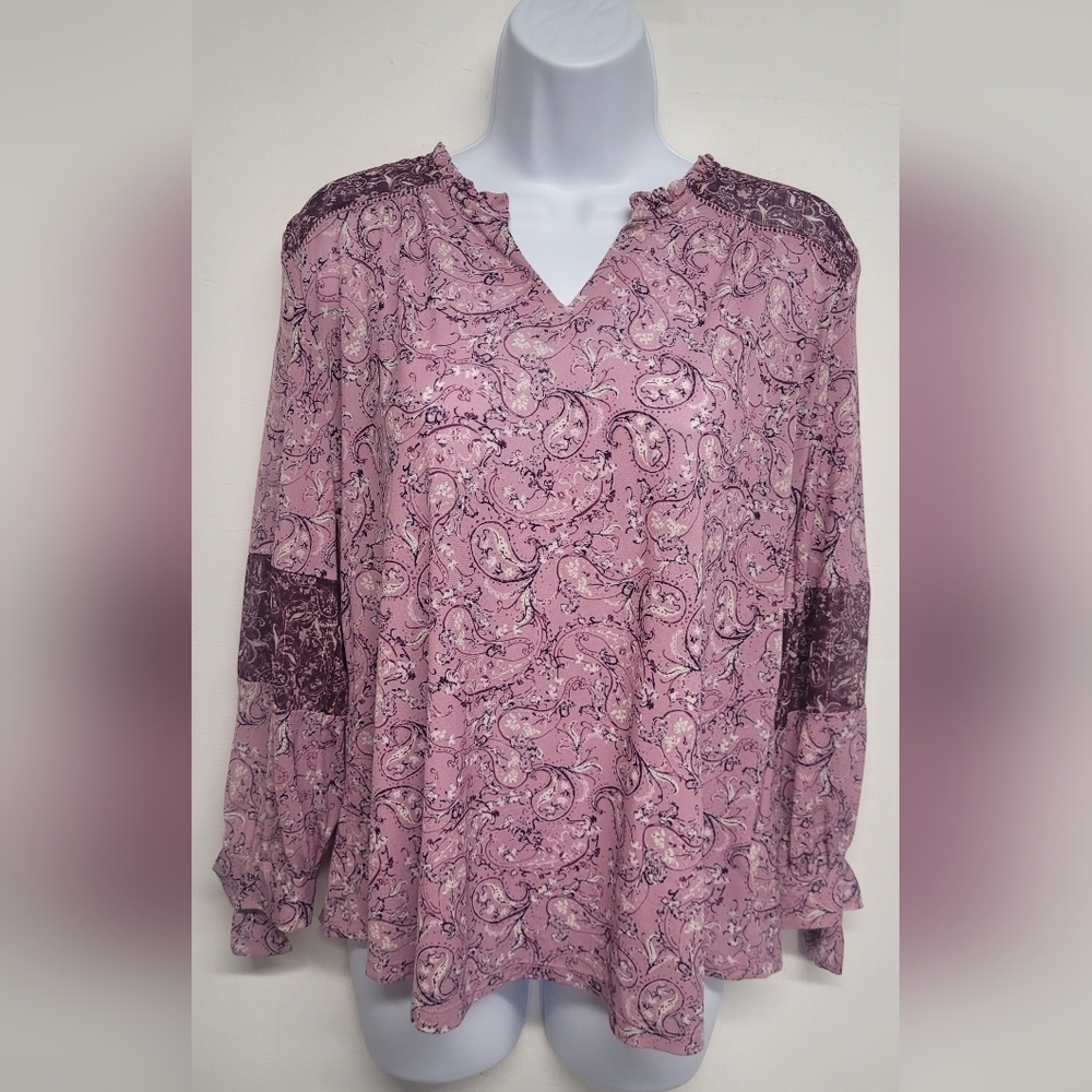 Style & Co S Lightweight Top Tie Sleeve Ends Stretch Paisley